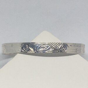 Sterling silver 1/4 inch wide Raven bracelet - front view