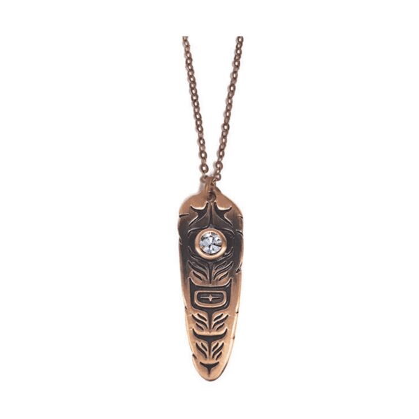 Copper Sacred Feather necklace with crystal (diamond)