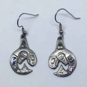 Pewter and abalone Orca Whale earrings