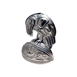 Silver Pewter Raven and Clamshell Brooch