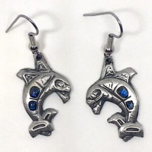 Pewter and abalone Dolphins earrings