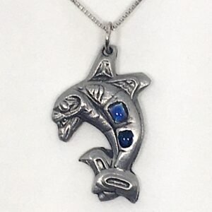 Pewter and abalone Dolphins necklace