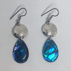 Sterling silver small round Eagle and abalone earrings