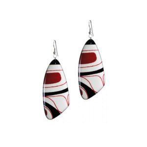 Acrylic silk triangle earrings - red/black